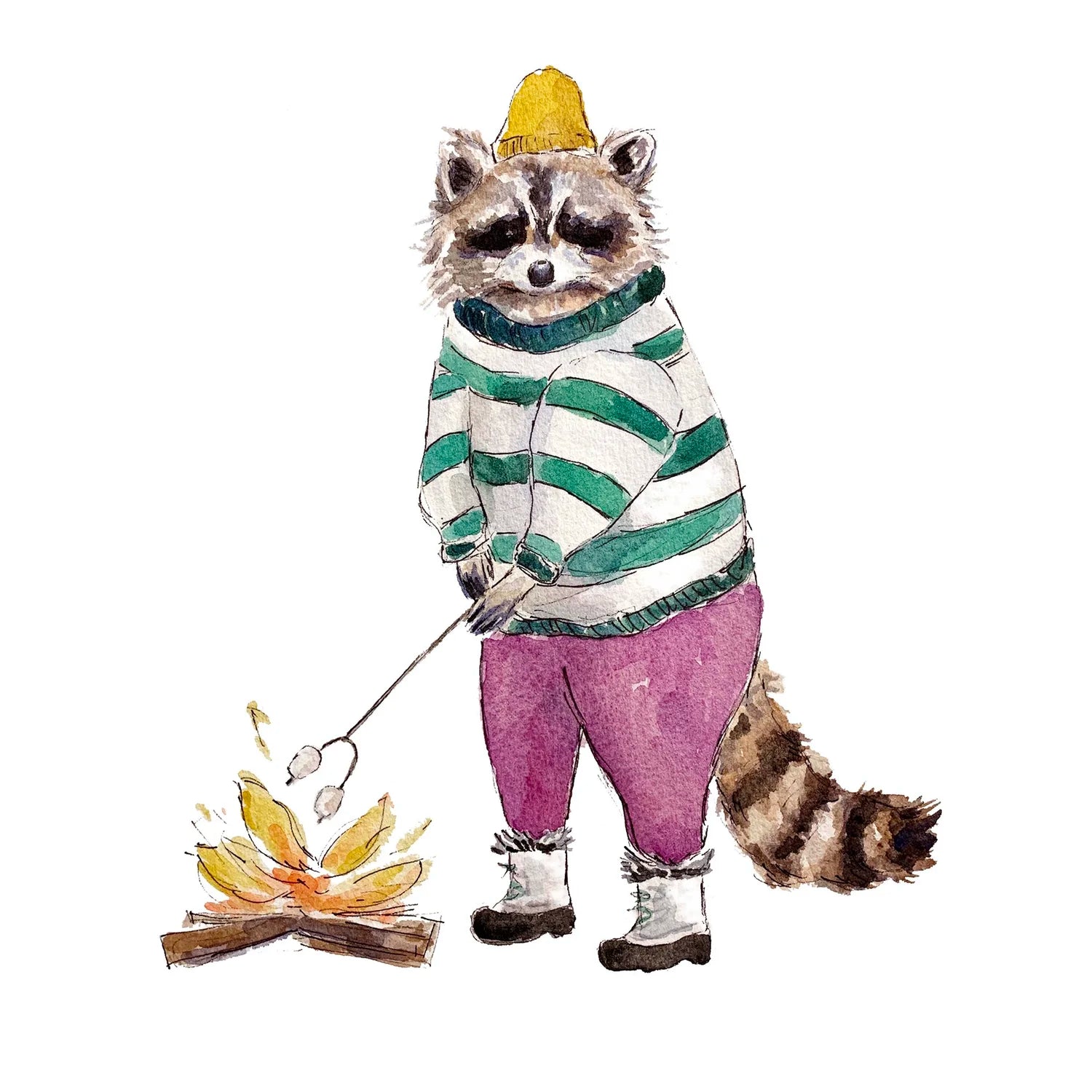 Racoon Roasting Marshmallows by Gloria Ho - 5x7 Print